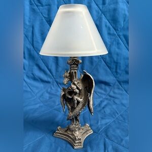 Gothic Twin Dragon Red Jewel Eyes Tealight Candle Holder Lamp Frosted Glass